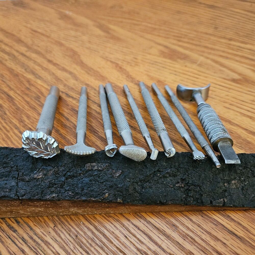 Vtg Craftool Leatherworking Stamping Tools Veiner Beveler Swivel Knife 9-Pc Set